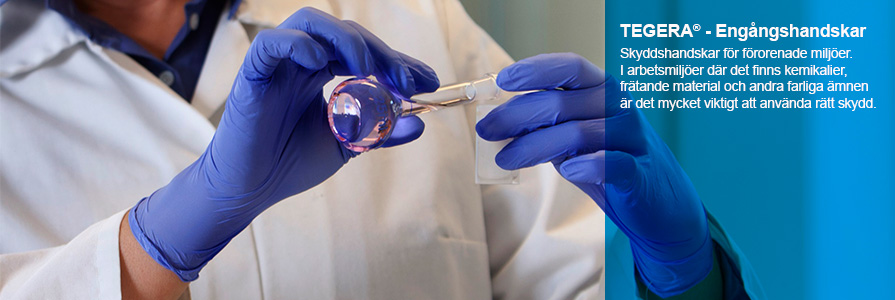 Kategori handskar Engångshandskar Tegera TEGERA® - Engångshandskar Skyddshandskar för förorenade miljöer. I arbetsmiljöer där det finns kemikalier, frätande material och andra farliga ämnen är det mycket viktigt att använda rätt skydd.