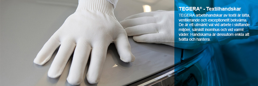 TEGERA - Textilhandskar arbetshandskar av textil är lätta, ventilerande och exceptionellt bekväma. De är ett utmärkt val vid arbete i skiftande miljöer, särskilt inomhus och vid varmt väder. Handskarna är dessutom enkla att tvätta och hantera.